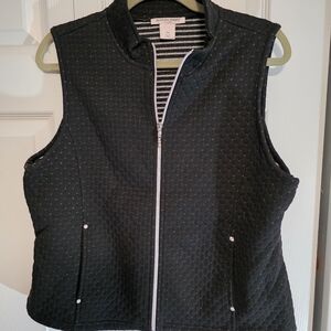 Allison Daley Black Quilted Vest with Silver Zipper